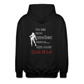 Ich bin nicht verwöhnt, einfach mein Mann liebt - Unisex Kapuzenjacke - Schwarz - Hinten - AI Model Male 185 light (185cm)