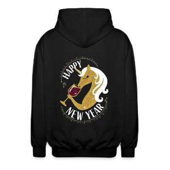 Silvester Einhorn gold edel Happy New Year Neujahr - Unisex Kapuzenjacke - Schwarz - Hinten - AI Model Male 185 light (185cm)