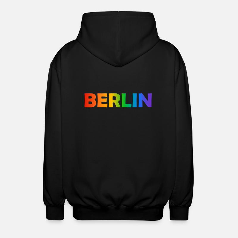 Berlin Rainbow Text - Unisex Hooded Jacket - black