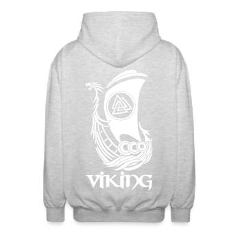 Wikingersymbol eines weißen Drakkar - Unisex Kapuzenjacke - Hellgrau meliert - Hinten - AI Model Male 185 light (185cm)