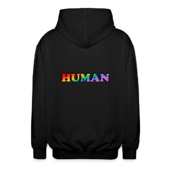 Menschlicher Regenbogentext LGBTQ-Stolz - Unisex Kapuzenjacke - Schwarz - Hinten - AI Model Male 185 light (185cm)