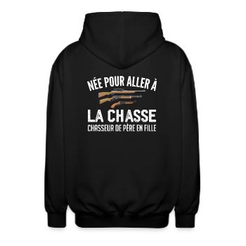 chasseur née pour aller à la chasse père et fille - Veste à capuche unisexe - noir - Dos - AI Model Male 185 light (185cm)