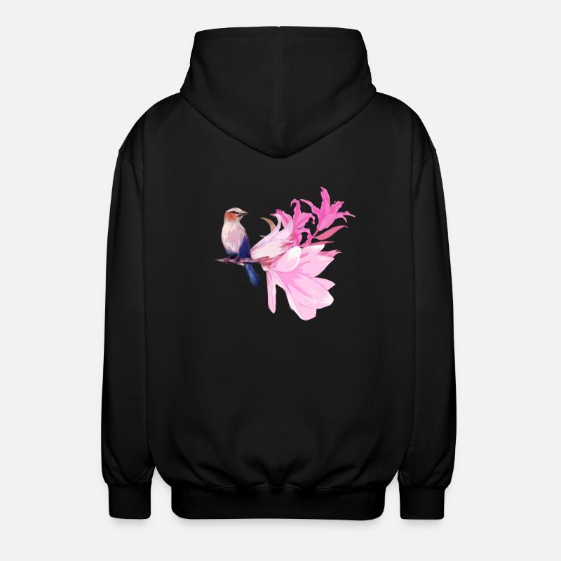 Vogel mit Blüten - Unisex Kapuzenjacke - Schwarz