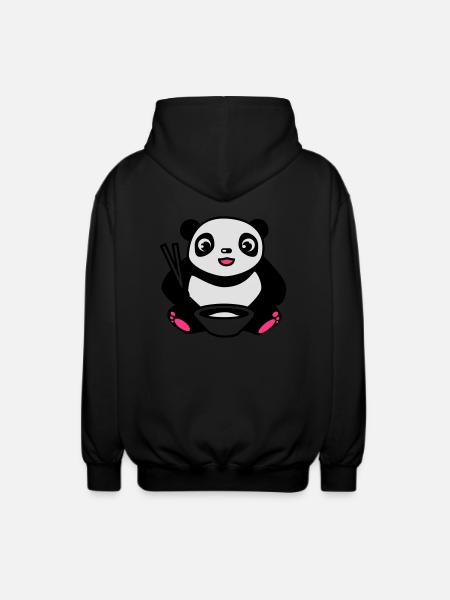 Baby Panda na jedzenia ryżu pałeczkami - Rozpinana bluza z kapturem unisex - czarny