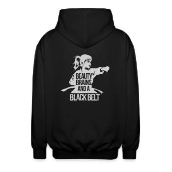 Black belt and self-confidence - Unisex Hooded Jacket - black - Back - AI Model Male 185 light (185cm)