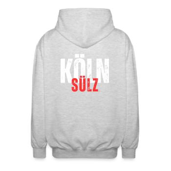 Sülz weiß rot - Unisex Kapuzenjacke - Hellgrau meliert - Hinten - AI Model Male 185 light (185cm)