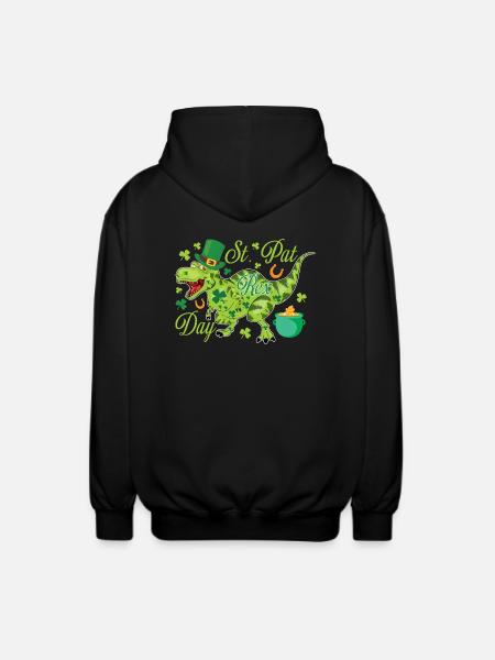 St. Patrick's Day T-Rex - Unisex Hooded Jacket - black