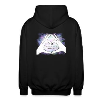 Hands form a heart. Mindset. Love. - Unisex Hooded Jacket - black - Back - AI Model Male 185 light (185cm)