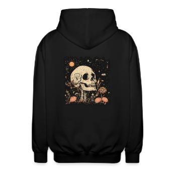 Squelette hippie boho au look des années 60, 70 - Veste à capuche unisexe - noir - Dos - AI Model Male 185 light (185cm)