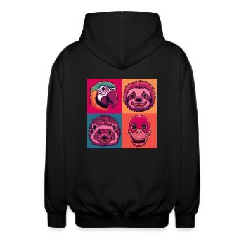 Pop Art Halloween Animaux Sourire Hérisson Perroquet Canard - Veste à capuche unisexe - noir - Dos - AI Model Male 185 light (185cm)