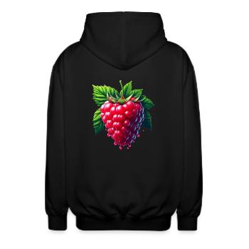 Runny leafy raspberry - Unisex Hooded Jacket - black - Back - AI Model Male 185 light (185cm)