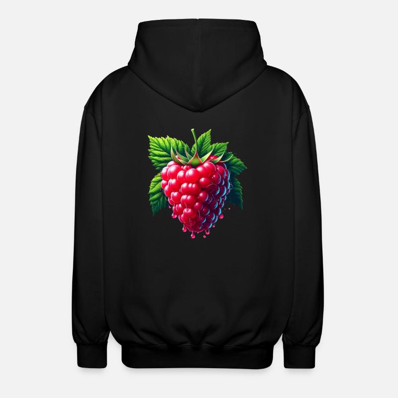 Runny leafy raspberry - Unisex Hooded Jacket - black