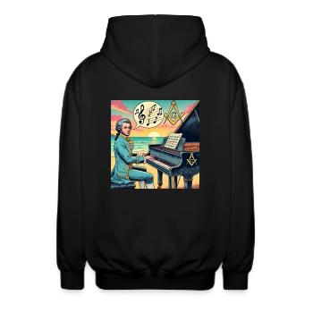 Mozart war Freimaurer - Unisex Kapuzenjacke - Schwarz - Hinten - AI Model Male 185 light (185cm)