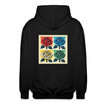 Red rose, blue rose vintage print - Unisex Hooded Jacket - black - Back - AI Model Male 185 light (185cm)
