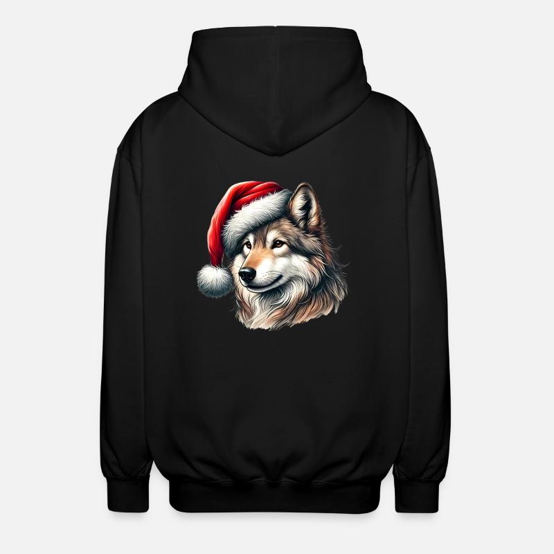 Howling Wolf with Santa Hat - Unisex Hooded Jacket - black