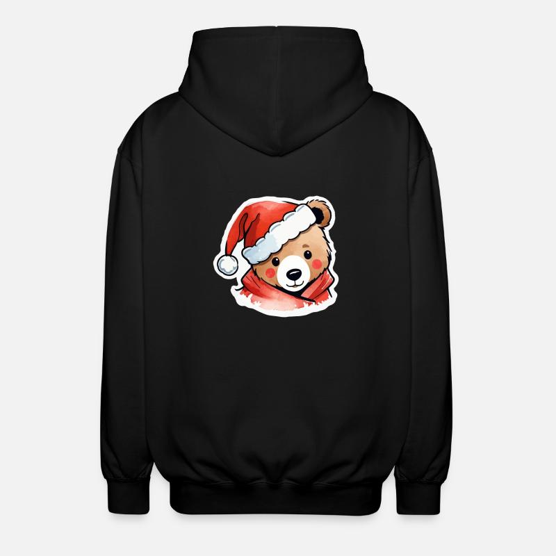 Bear Christmas Drawing - Unisex Hooded Jacket - black