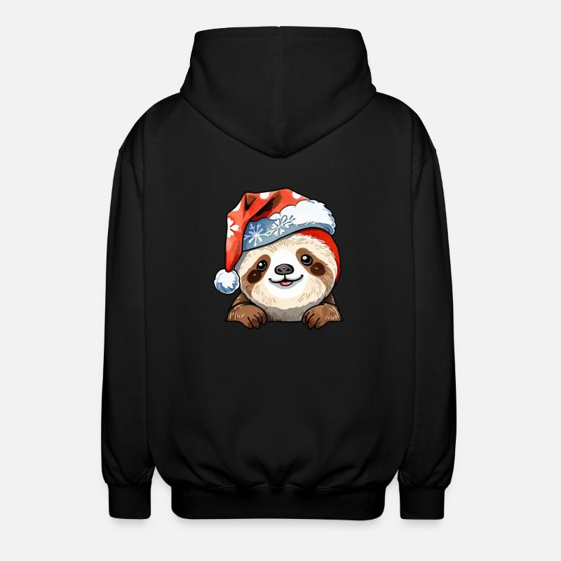 Sloth Christmas Drawing - Unisex Hooded Jacket - black