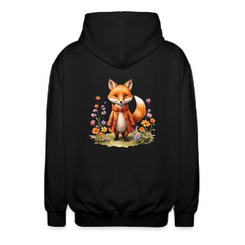 Fox Cute Cute Woodland Animal Cute Animal Watercolor - Unisex Hooded Jacket - black - Back - AI Model Male 185 light (185cm)