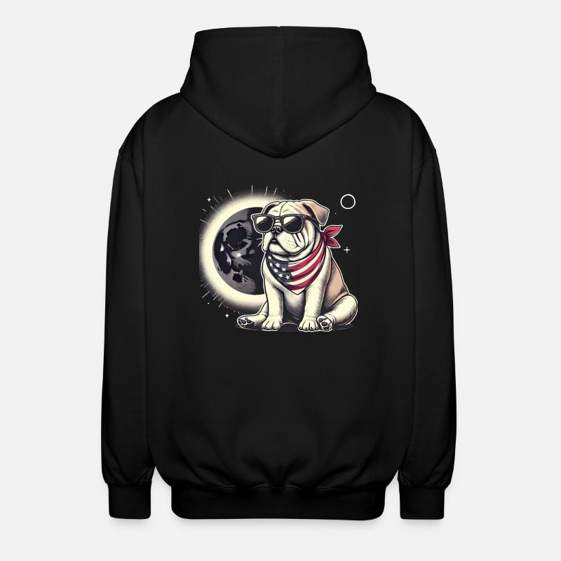 Patriotic Bulldog Solar Eclipse - Unisex Hooded Jacket - black
