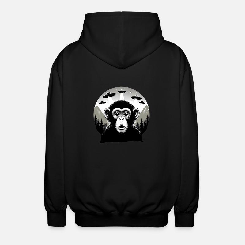 Monkey with UFO - Unisex Kapuzenjacke - Schwarz