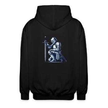 Kneeling Medieval Knight Illustration - Unisex Hooded Jacket - black - Back - AI Model Male 185 light (185cm)