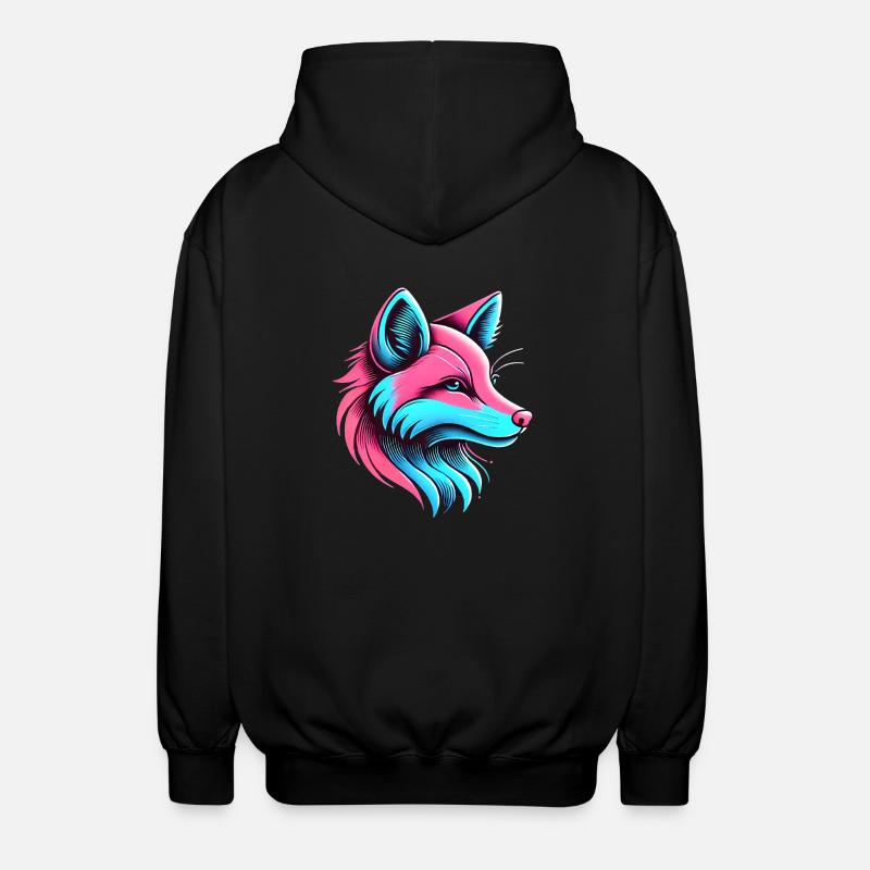 Neon Fox Glow Artistic Design - Unisex Hooded Jacket - black