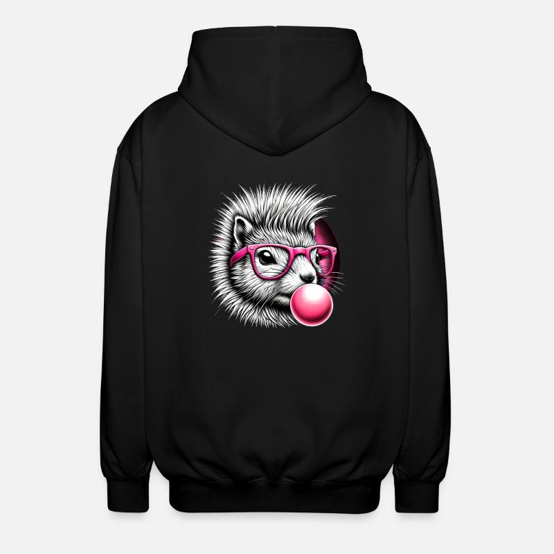 Quirky Squirrel with Pink Glasses - Unisex Hooded Jacket - black
