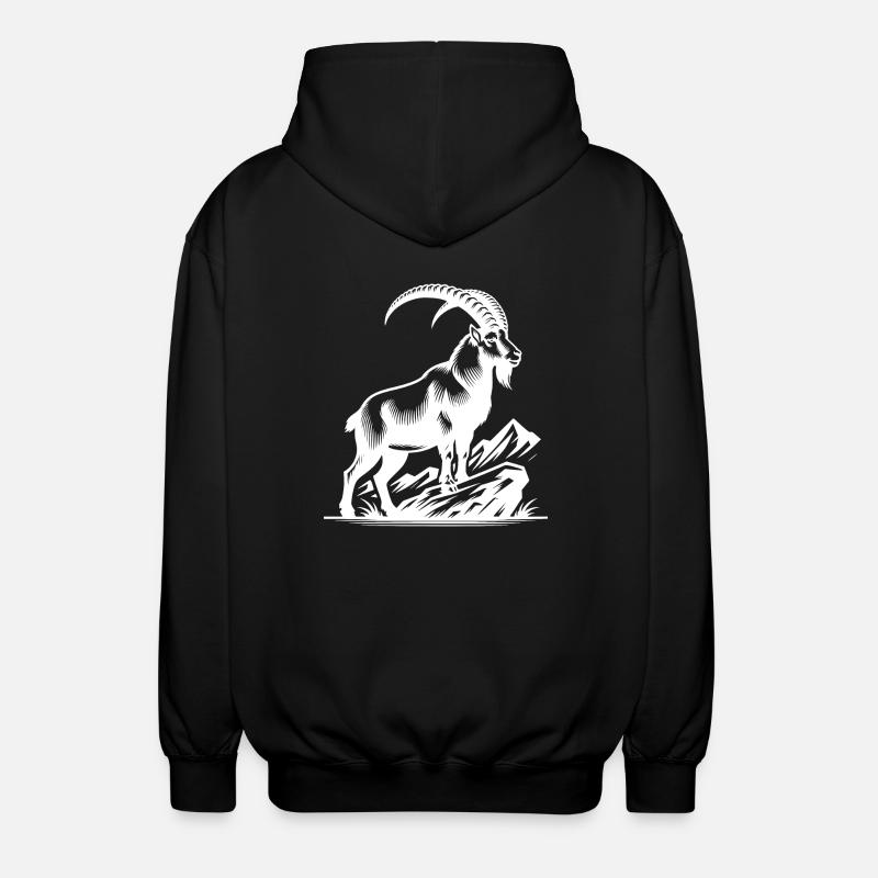 Steinbock mit gewaltigen Hörnern - Unisex Kapuzenjacke - Schwarz