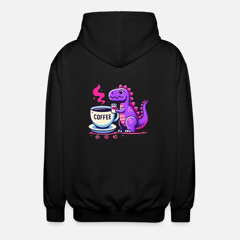 Purple Dino dégustant un café - Veste à capuche unisexe - noir