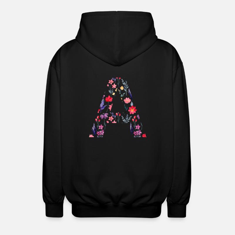 Personalisierter Blumenbrief A - Geschenkidee - Unisex Kapuzenjacke - Schwarz