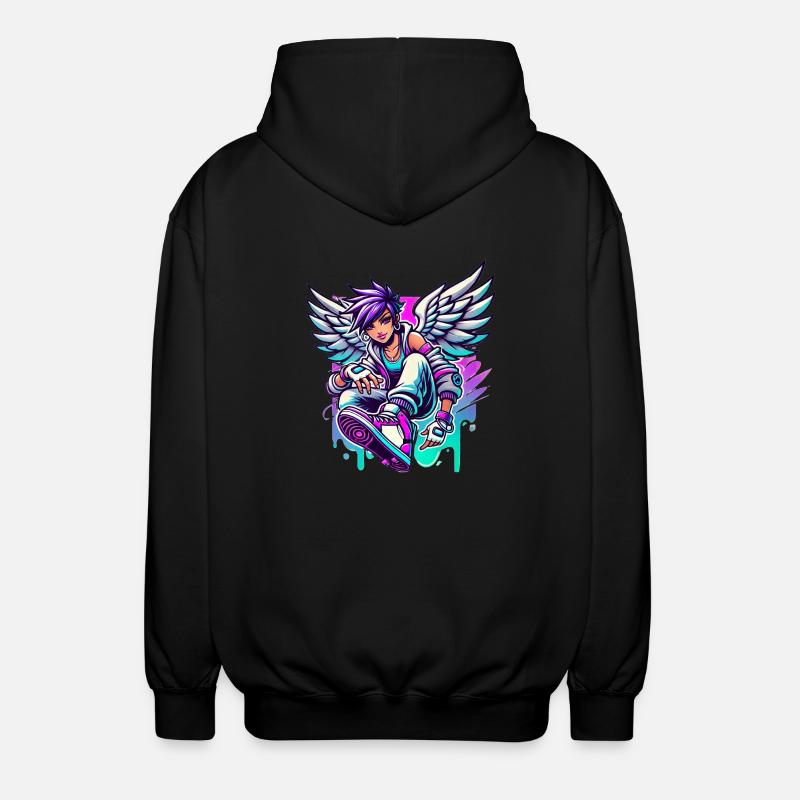 Cooler Engel bunte Haare - Unisex Kapuzenjacke - Schwarz
