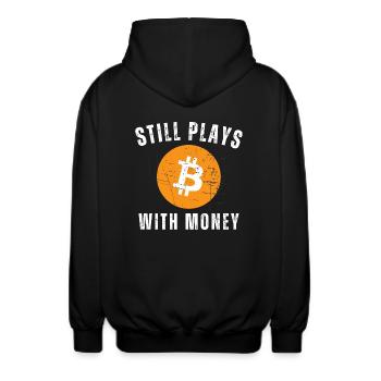 Joue toujours avec l’argent Bitcoin - Veste à capuche unisexe - noir - Dos - AI Model Male 185 light (185cm)