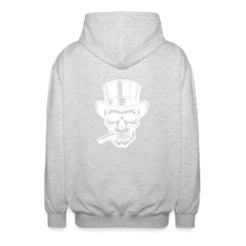Grimmiger Schädel Zigarren Tattoo Halloween Style - Unisex Kapuzenjacke - Hellgrau meliert - Hinten - AI Model Male 185 light (185cm)