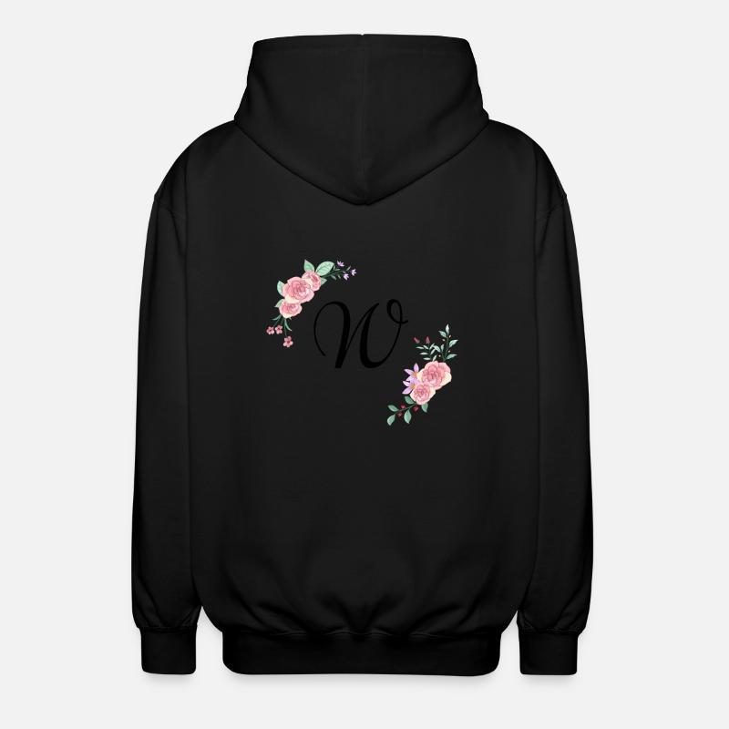 Rosa Blumenbuchstabe w - Unisex Kapuzenjacke - Schwarz