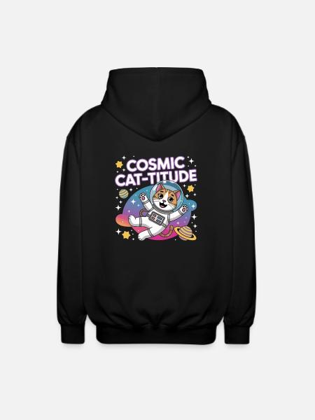 Cosmic Cat-titude – Intergalactic Cat Power - Unisex Hooded Jacket - black