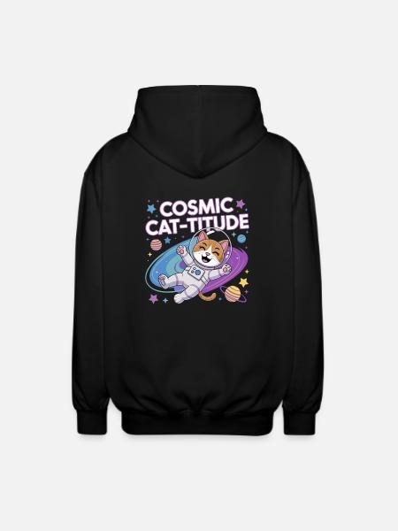 Cosmic Cat-titude – Intergalactic Cat Power - Unisex Hooded Jacket - black