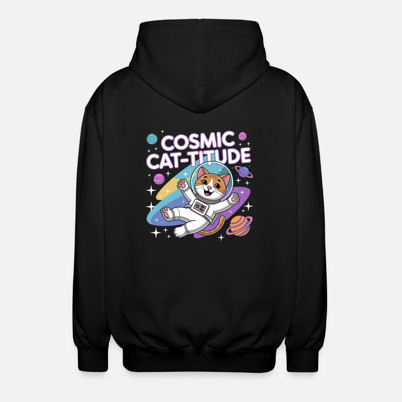 Cosmic Cat-titude – Intergalactic Cat Power - Unisex Hooded Jacket - black