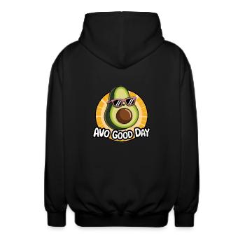 Avo Good Day – Funny Avocado Cartoon - Unisex Hooded Jacket - black - Back - AI Model Male 185 light (185cm)