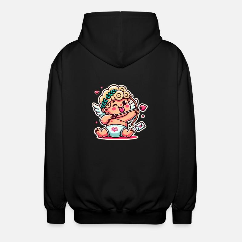 Lustiger Cartoon-Amor mit Bogenpfeil - Unisex Kapuzenjacke - Schwarz