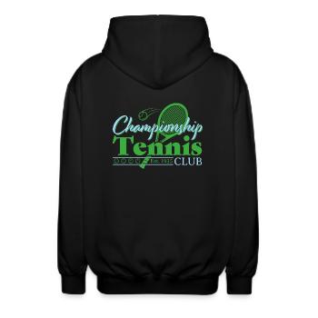 Tennis Club - Blue - Unisex Hooded Jacket - black - Back - AI Model Male 185 light (185cm)