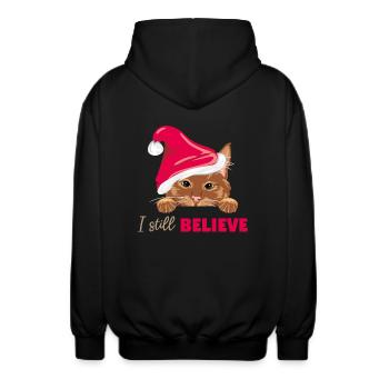 Cute peeking ginger cat in Santa hat - Unisex Hooded Jacket - black - Back - AI Model Male 185 light (185cm)