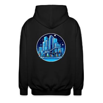 Stadt Nachthimmel - Unisex Kapuzenjacke - Schwarz - Hinten - AI Model Male 185 light (185cm)