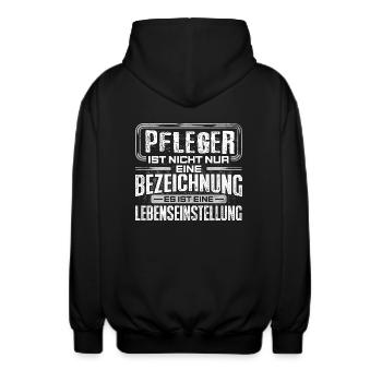 PFLEGER - Leben - Unisex Kapuzenjacke - Schwarz - Hinten - AI Model Male 185 light (185cm)