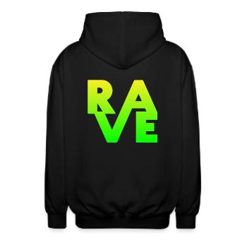 Rave Clothing EDM Music für Raver und DJ - Unisex Kapuzenjacke - Schwarz - Hinten - AI Model Male 185 light (185cm)
