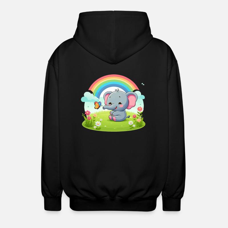 Fröhlicher Elefant und Regenbogen - Unisex Kapuzenjacke - Schwarz