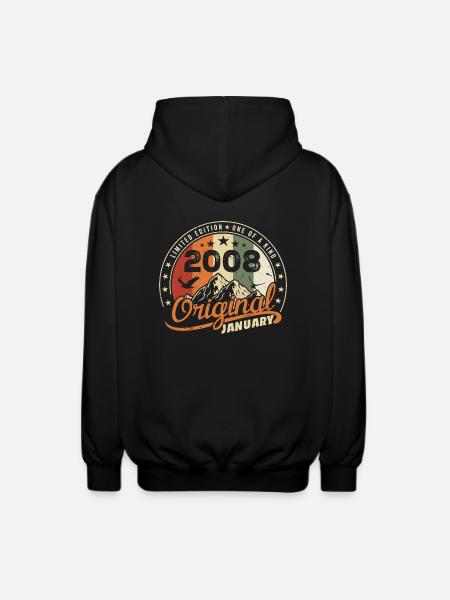 Origineel Geboren in januari verjaardag | Januari 2008 - Uniseks zip hoodie - zwart