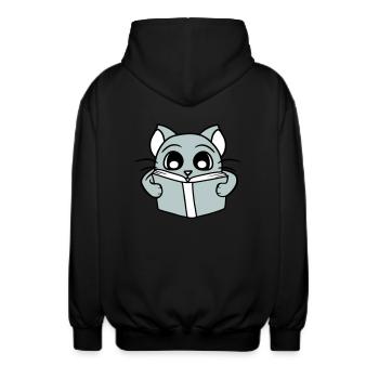 Nerd Katze Liest Roman Buch Schule Lesen Lernen - Unisex Kapuzenjacke - Schwarz - Hinten - AI Model Male 185 light (185cm)