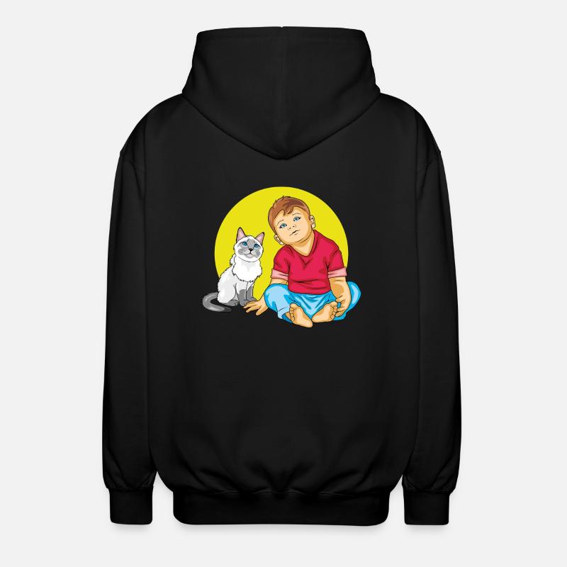 Junge spricht mit einer Siamkatze - Unisex Kapuzenjacke - Schwarz