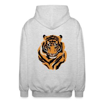 Tiger Gesicht Wild Life Kreatur Tier Tiger Lover - Unisex Kapuzenjacke - Hellgrau meliert - Hinten - AI Model Male 185 light (185cm)
