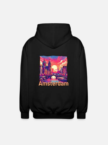 Amsterdam Sunset Canal Violet Grunge - Unisex Hooded Jacket - black